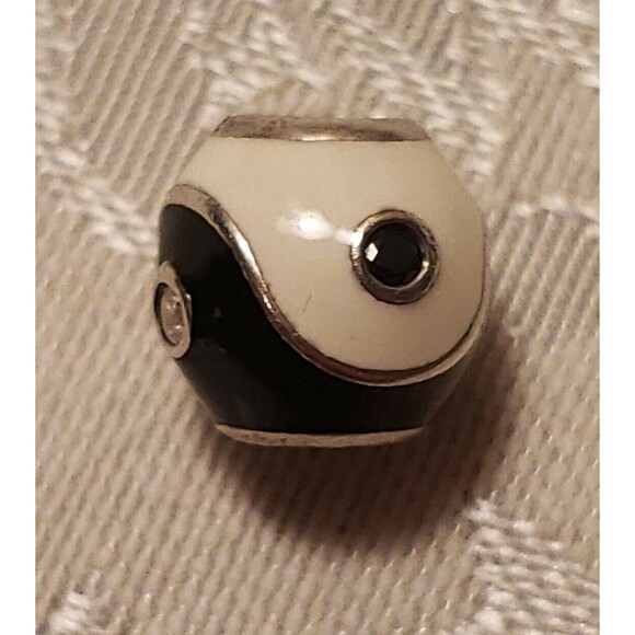 Pandora Yin Yang Charm Sterling Silver Retired Marked 925 ALE White Black Enamel - Picture 5 of 9